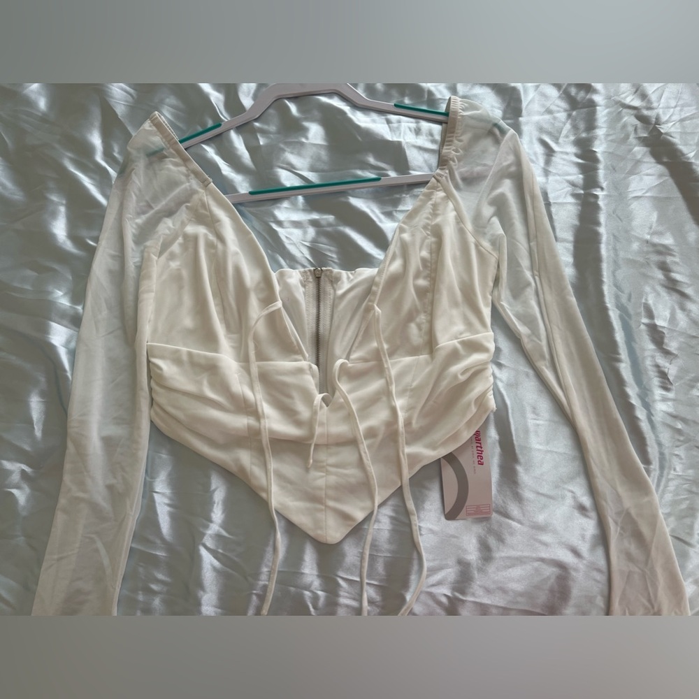 Long Sleeve White Tie up top